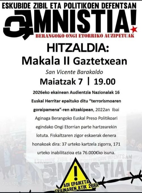 Eskubide zibil eta politikoen defentsan, amnistia! Berangoko ongietorriko auzipetuak