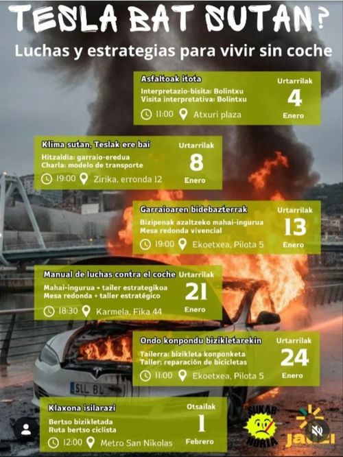 TESLA BAT SUTAN? Luchas y estrategias para vivir sin coche - "Garraioaren bidebazterrak" Mahaingurua