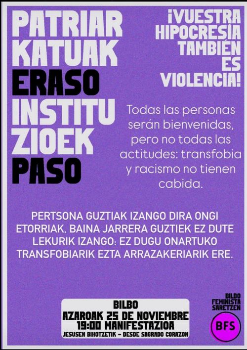 A25 BILBON: "PATRIARKATUAK ERASO INSTITUZIOEK PASO"