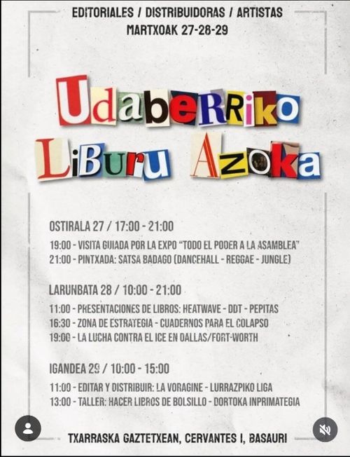 UDABERRIKO LIBURU AZOKA: "Todo el poder para la asamblea" Erakusketa eta bisita gidatua + "Saltsa badago" pintxada