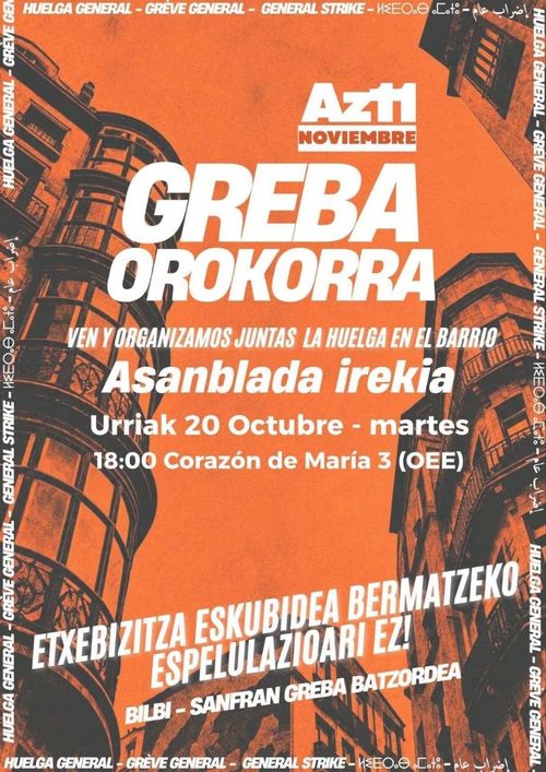 AZ11 GREBA ANTOLATZEKO ASANBLADA IREKIA (Asamblea general para organizar la huelga del 11N)