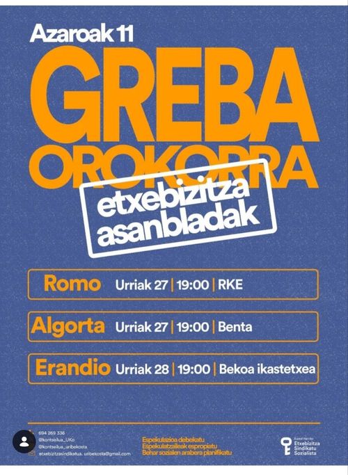 AZAROAK 11 GREBA OROKORRA ETXEBIZITZA ASANBLADAK
