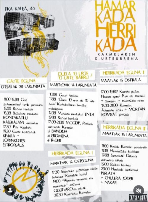 HAMARKADA HERRIKADA: KARMELAREN X. URTEURRENA (Gazte eguna)