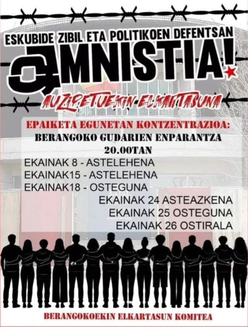 ESKUBIDE ZIBIL ETA POLITIKOEN DEFENTSAN, AMNISTIA! Berangoko auzipetuekin elkartasuna