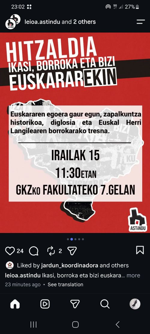 Euskararen egoera gaur egun, zapalkuntza historikoa, disglosia eta Euskal Herri Langilearen borrokarako tresna